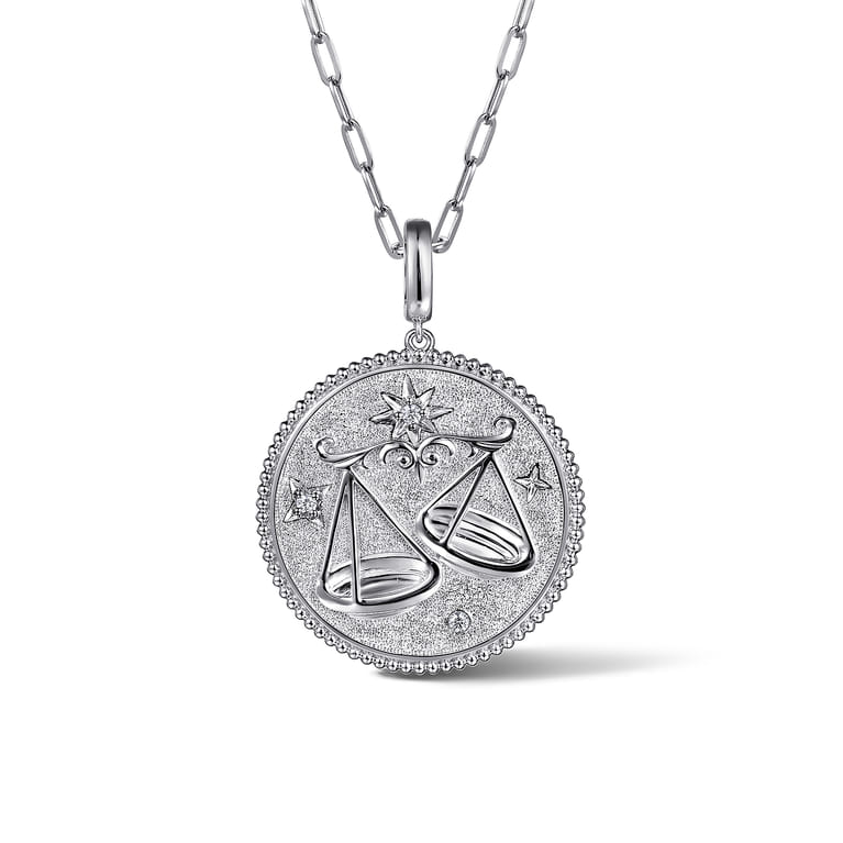 925 Sterling Silver White Sapphire Bujukan Libra Medallion Pendant With Detachable Bail - Shot 3