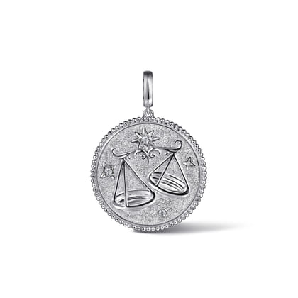 925 Sterling Silver White Sapphire Bujukan Libra Medallion Pendant with Detachable Bail