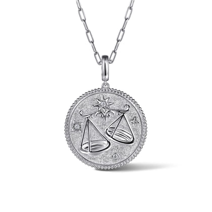 925 Sterling Silver White Sapphire Bujukan Libra Medallion Pendant with Detachable Bail