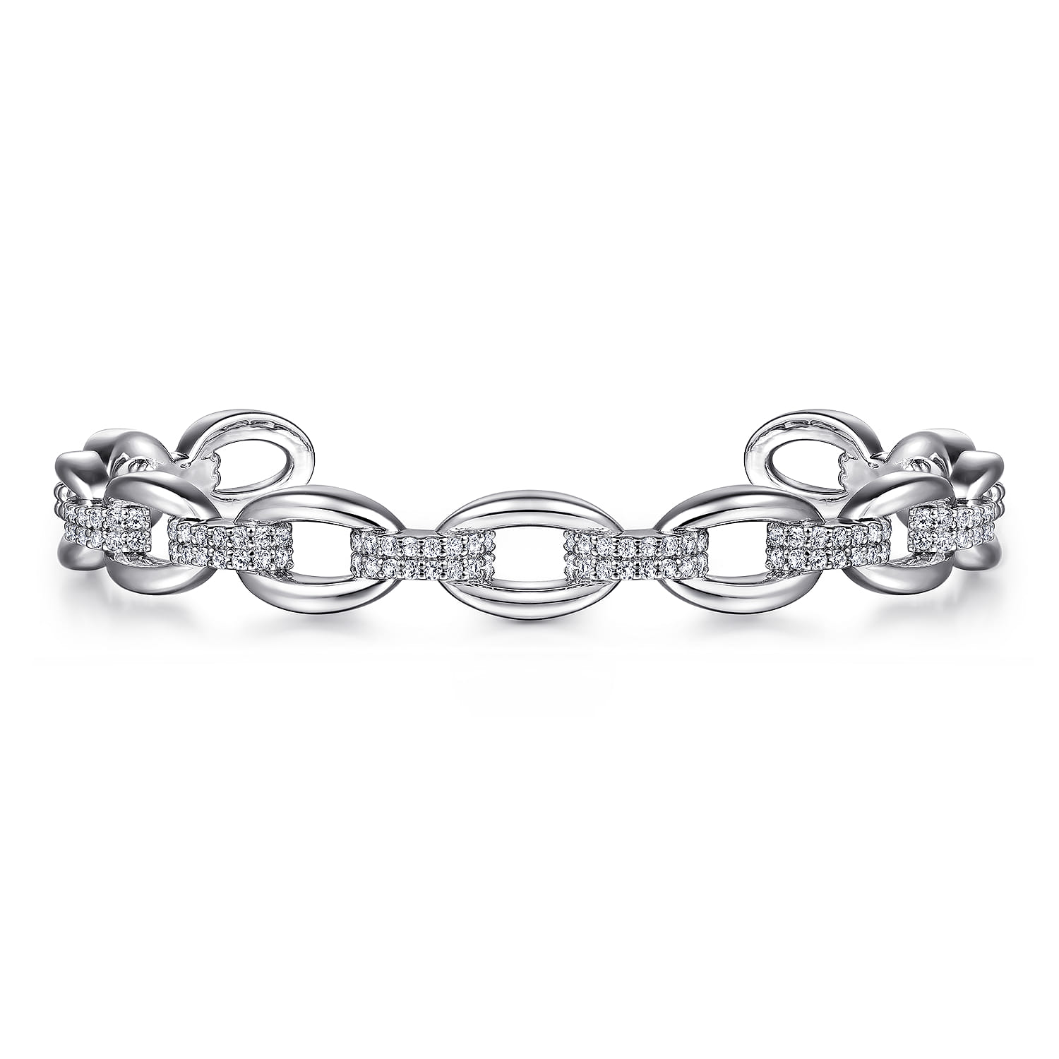 925 Sterling Silver White Sapphire Bujukan Link Chain Bangle - Shot 1