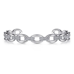 925 Sterling Silver White Sapphire Bujukan Link Chain Bangle