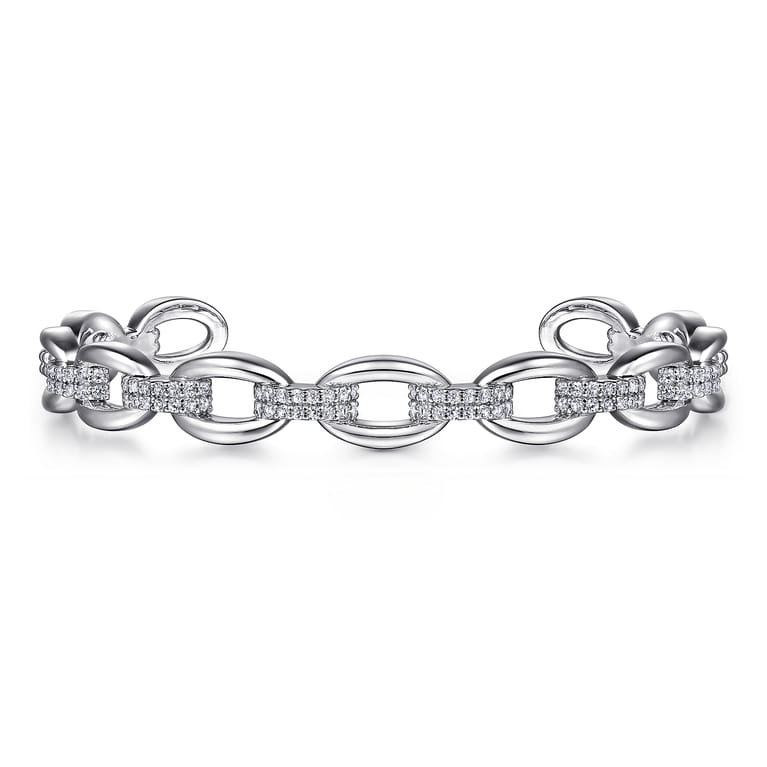 925 Sterling Silver White Sapphire Bujukan Link Chain Bangle - Shot 1