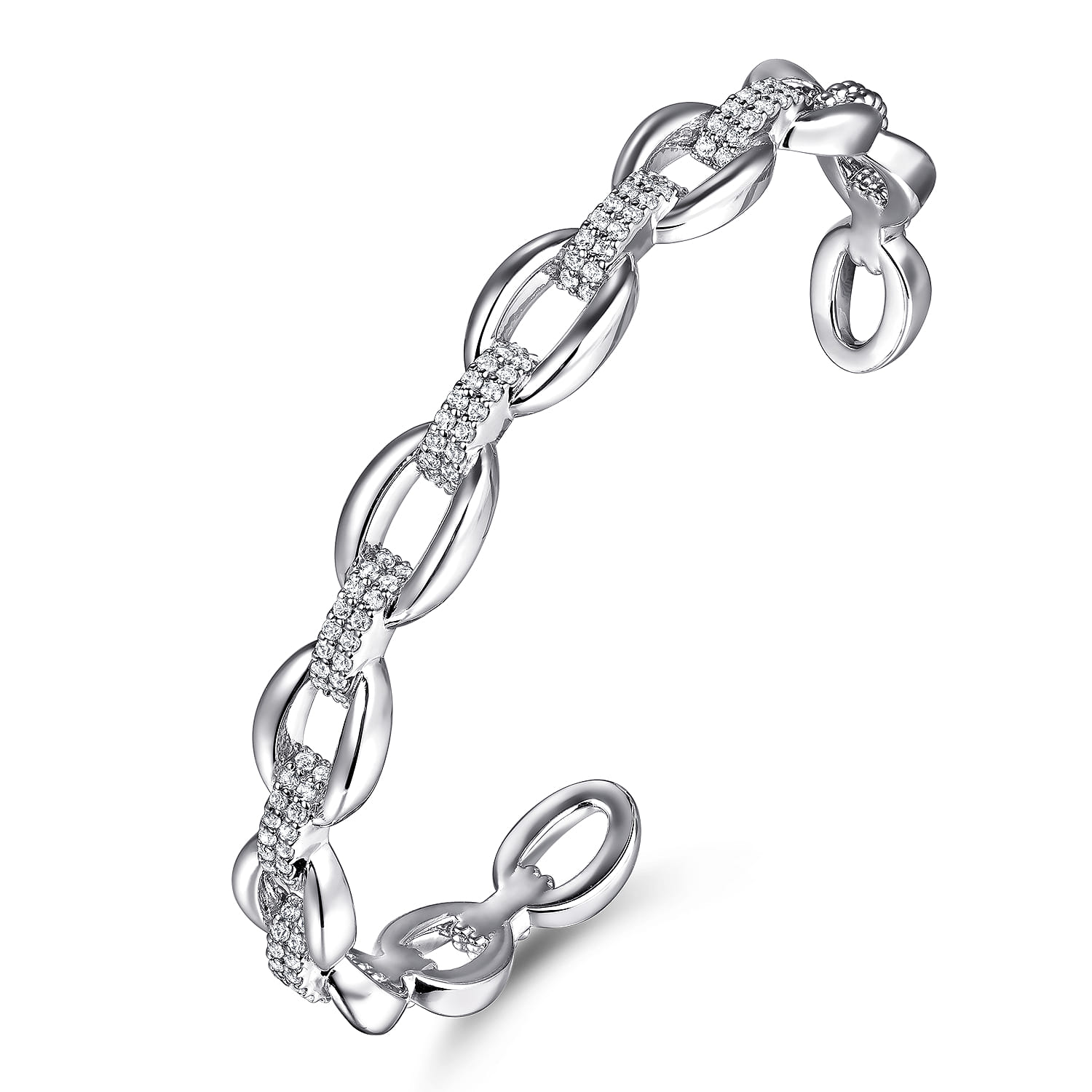 925 Sterling Silver White Sapphire Bujukan Link Chain Bangle - Shot 2