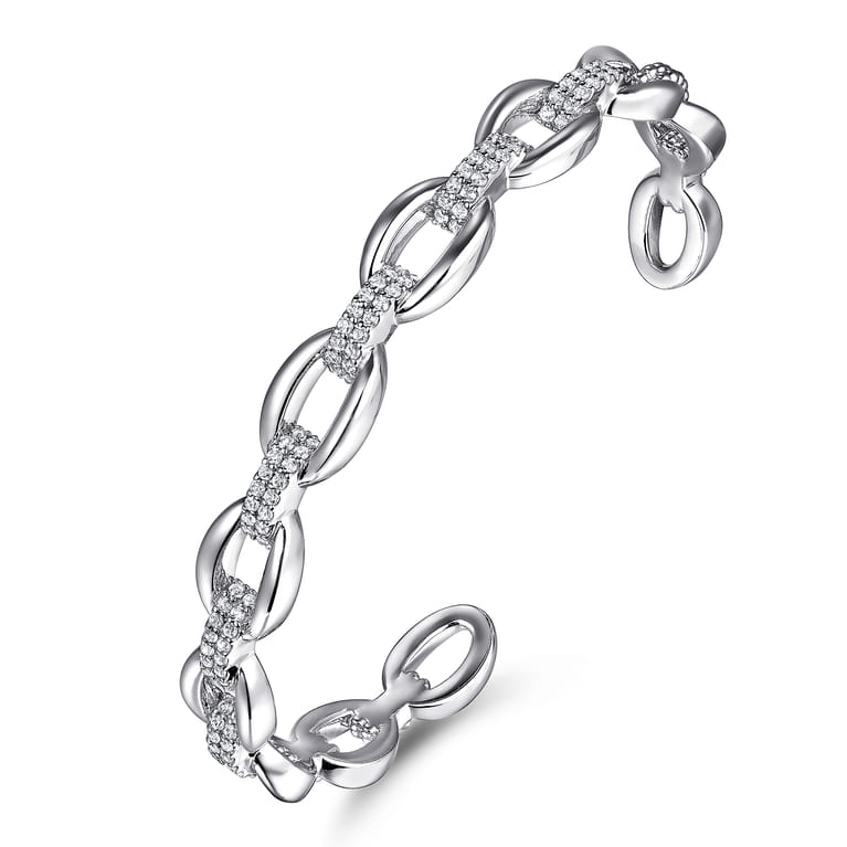 925 Sterling Silver White Sapphire Bujukan Link Chain Bangle - Shot 2