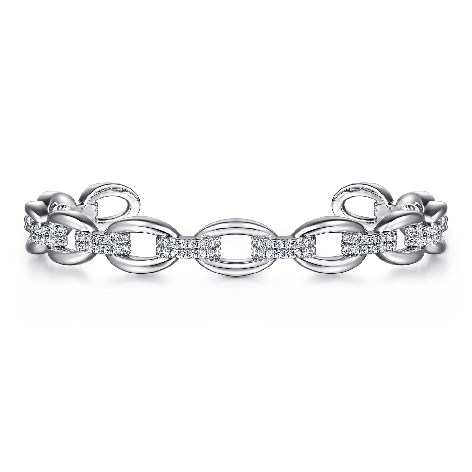 925 Sterling Silver White Sapphire Bujukan Link Chain Bangle - Shot 1