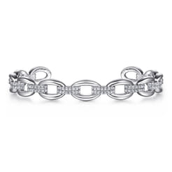 925 Sterling Silver White Sapphire Bujukan Link Chain Bangle