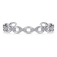925 Sterling Silver White Sapphire Bujukan Link Chain Bangle