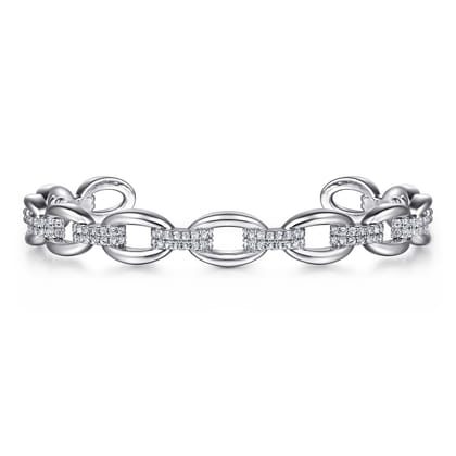 925 Sterling Silver White Sapphire Bujukan Link Chain Bangle