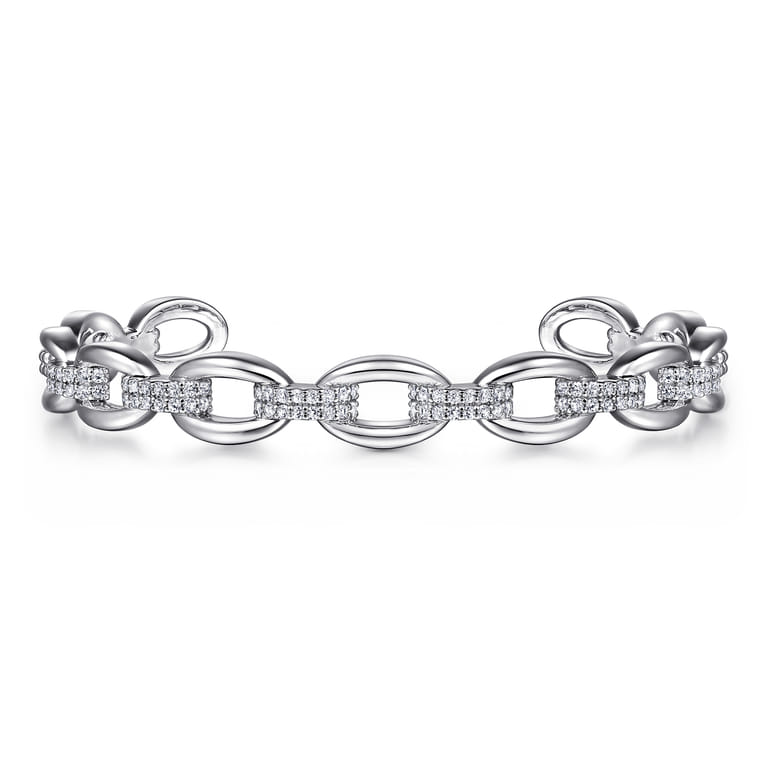 925 Sterling Silver White Sapphire Bujukan Link Chain Bangle - Shot 1
