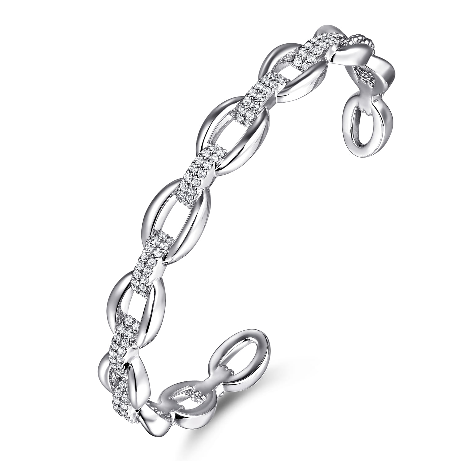 925 Sterling Silver White Sapphire Bujukan Link Chain Bangle - Shot 2