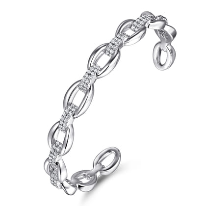 925 Sterling Silver White Sapphire Bujukan Link Chain Bangle