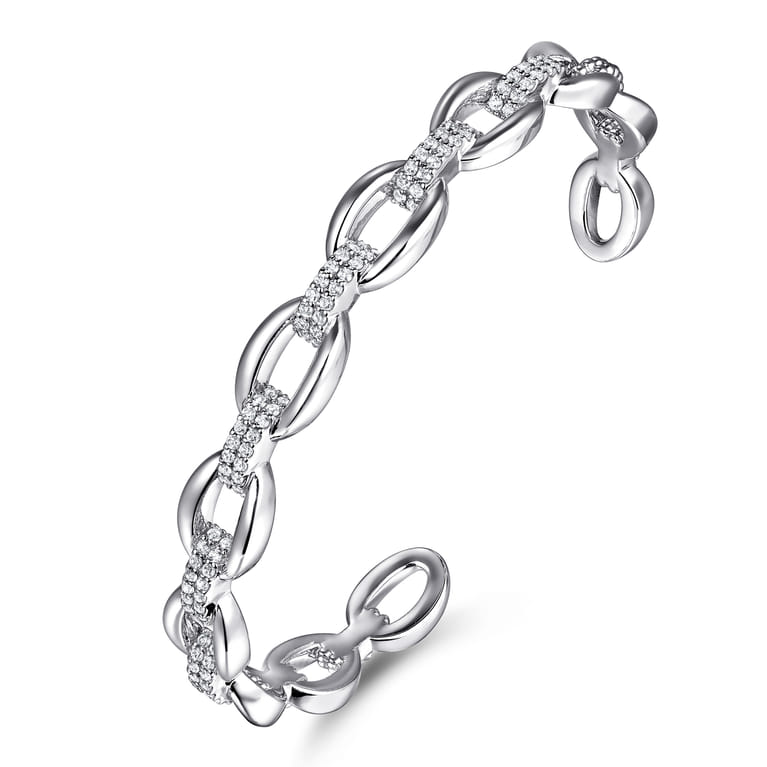 925 Sterling Silver White Sapphire Bujukan Link Chain Bangle - Shot 2