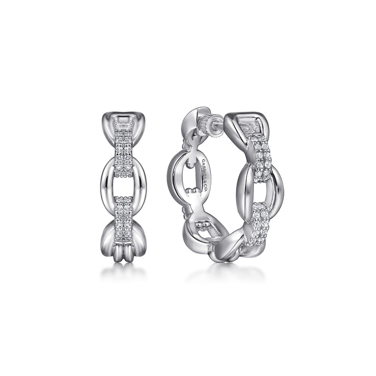 925 Sterling Silver White Sapphire Bujukan Link Chain Earrings - Shot 1