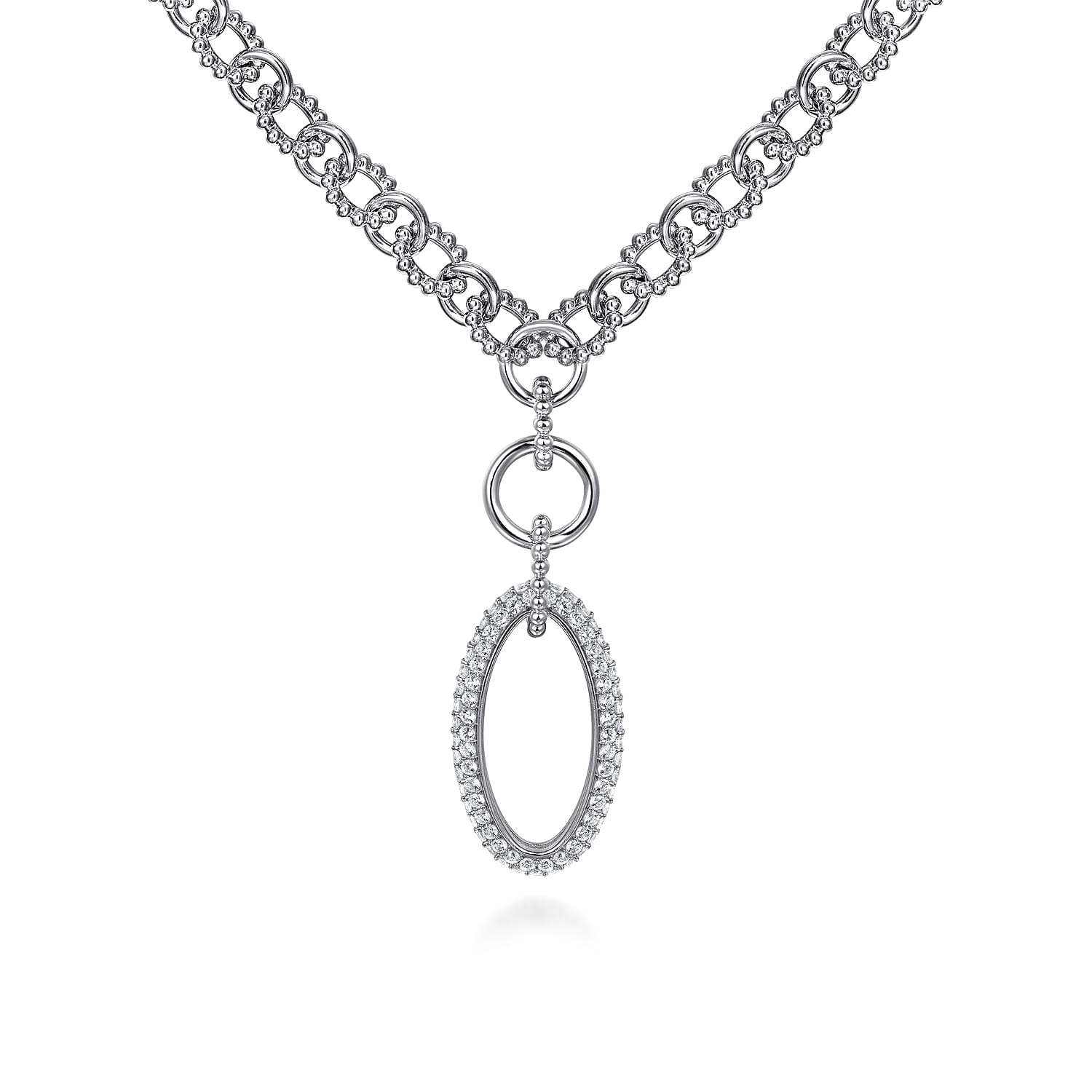 925 Sterling Silver White Sapphire Bujukan Link Chain Necklace - Shot 1