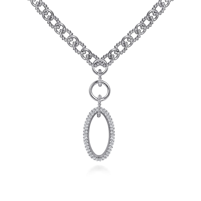 925 Sterling Silver White Sapphire Bujukan Link Chain Necklace - Shot 1