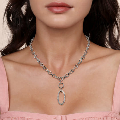 925 Sterling Silver White Sapphire Bujukan Link Chain Necklace