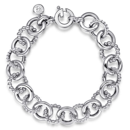 925 Sterling Silver White Sapphire Bujukan Link Chain Tennis Bracelet