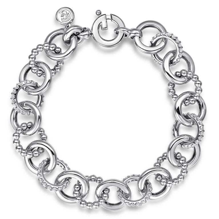 925 Sterling Silver White Sapphire Bujukan Link Chain Tennis Bracelet - Shot 1