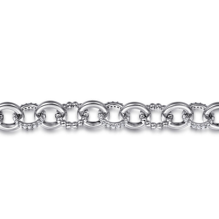 925 Sterling Silver White Sapphire Bujukan Link Chain Tennis Bracelet - Shot 2
