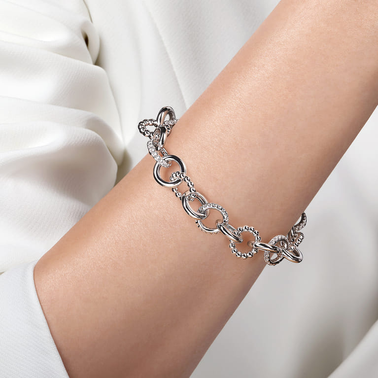 925 Sterling Silver White Sapphire Bujukan Link Chain Tennis Bracelet - Shot 3