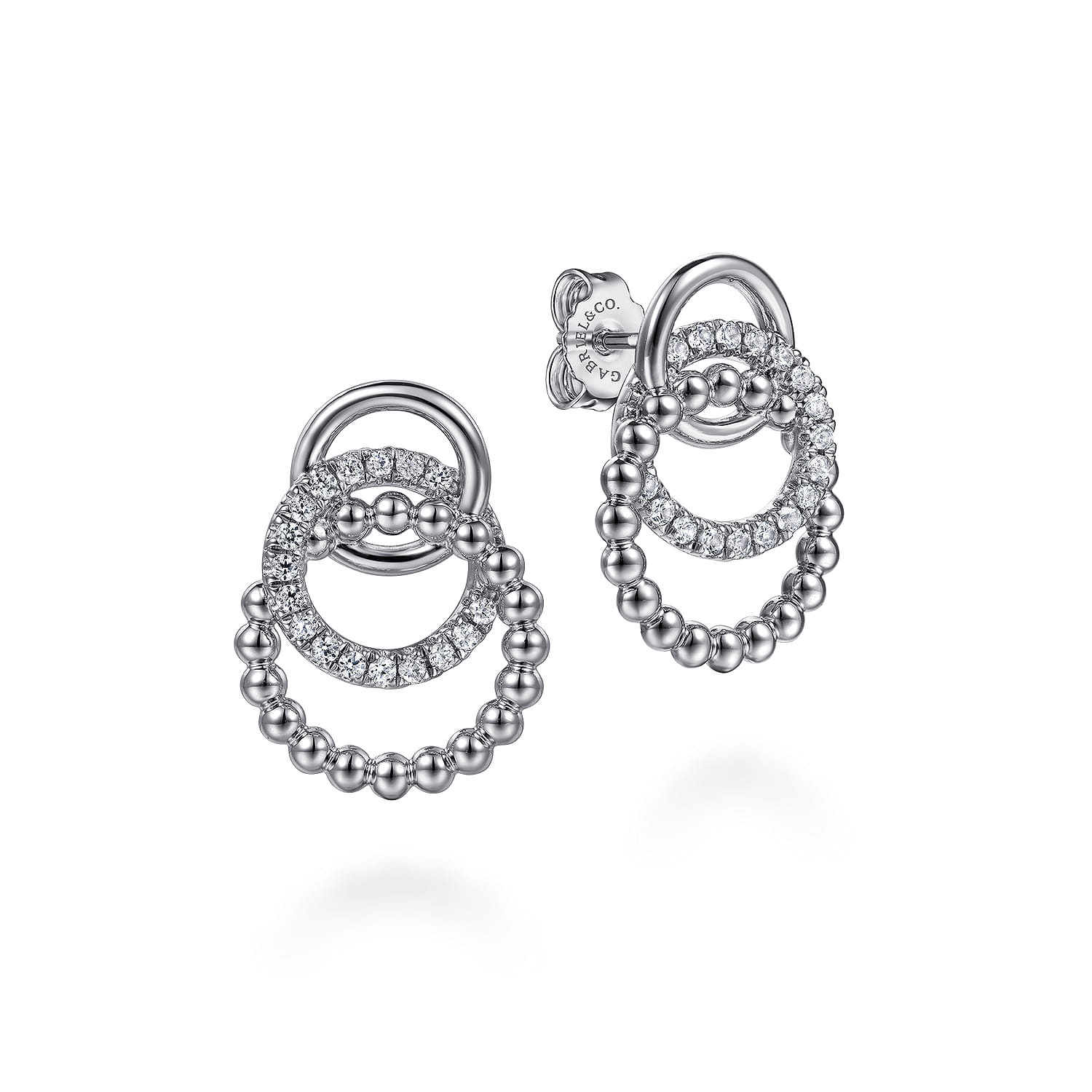 925 Sterling Silver White Sapphire Bujukan Link Stud Earrings - Shot 1