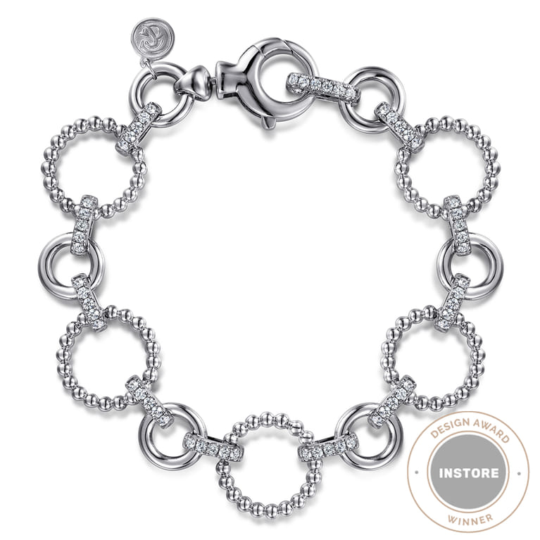 925 Sterling Silver White Sapphire Bujukan Link Tennis Bracelet - Shot 1