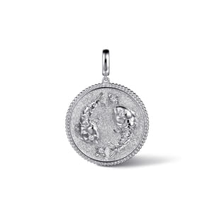 925 Sterling Silver White Sapphire Bujukan Pisces Medallion Pendant With Detachable Bail