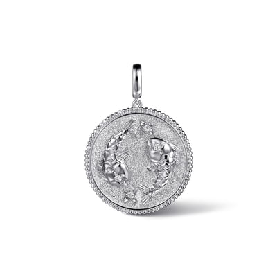 925 Sterling Silver White Sapphire Bujukan Pisces Medallion Pendant With Detachable Bail