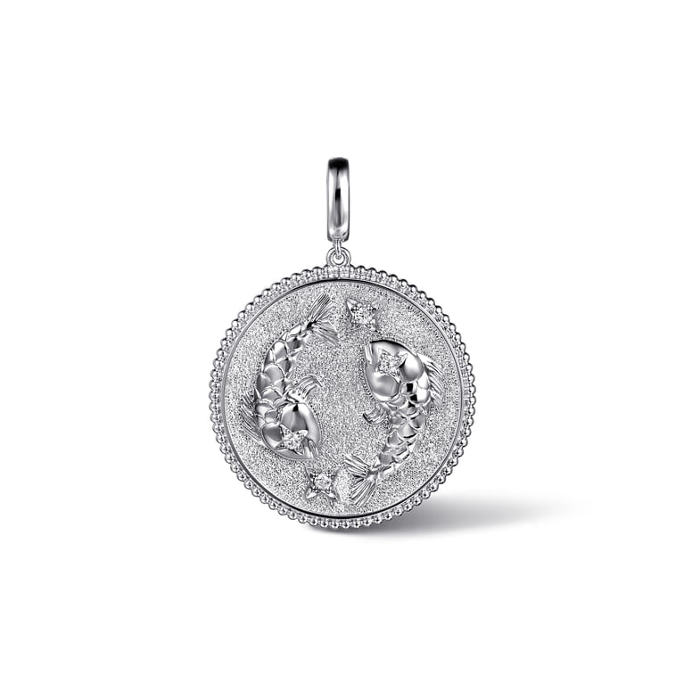 925 Sterling Silver White Sapphire Bujukan Pisces Medallion Pendant With Detachable Bail - Shot 1