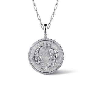 925 Sterling Silver White Sapphire Bujukan Pisces Medallion Pendant With Detachable Bail