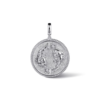 925 Sterling Silver White Sapphire Bujukan Pisces Medallion Pendant with Detachable Bail
