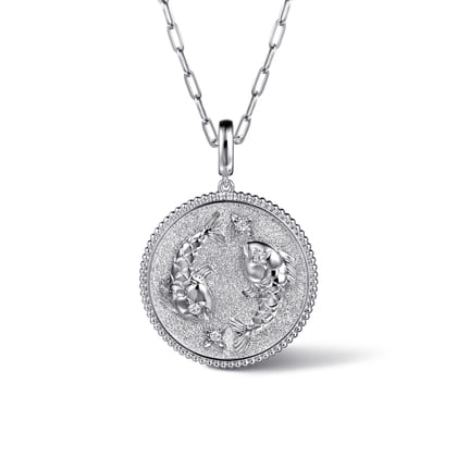 925 Sterling Silver White Sapphire Bujukan Pisces Medallion Pendant with Detachable Bail