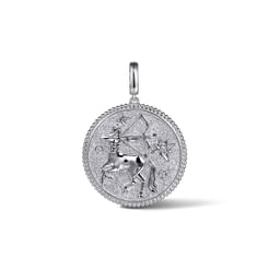 925 Sterling Silver White Sapphire Bujukan Sagittarius Medallion Pendant With Detachable Bail