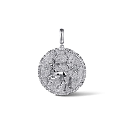 925 Sterling Silver White Sapphire Bujukan Sagittarius Medallion Pendant With Detachable Bail
