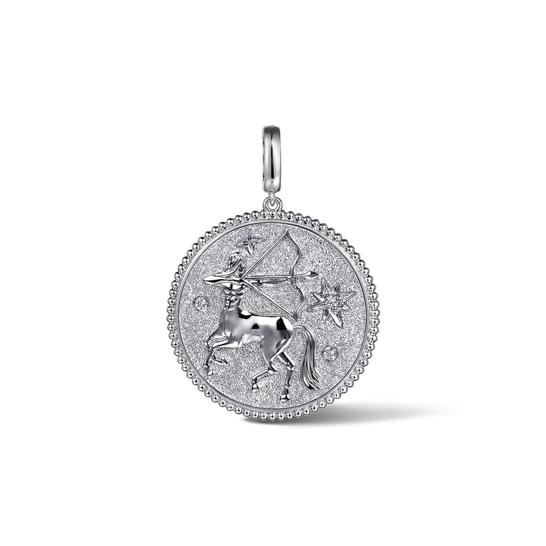 925 Sterling Silver White Sapphire Bujukan Sagittarius Medallion Pendant With Detachable Bail - Shot 1