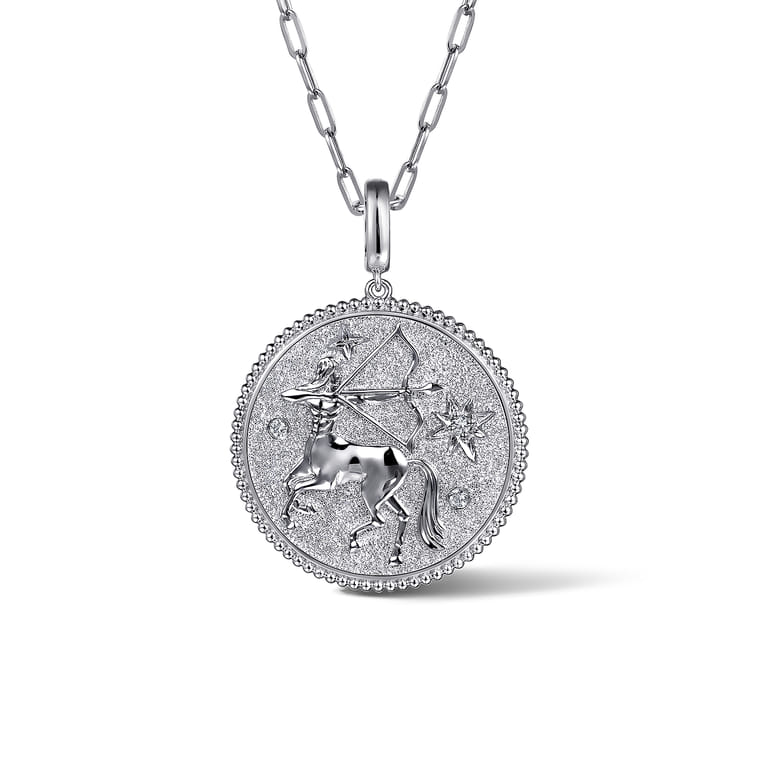 925 Sterling Silver White Sapphire Bujukan Sagittarius Medallion Pendant With Detachable Bail - Shot 3