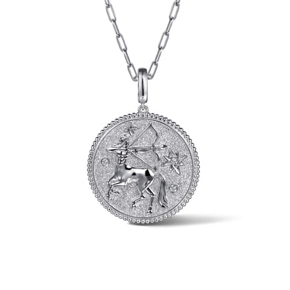 925 Sterling Silver White Sapphire Bujukan Sagittarius Medallion Pendant with Detachable Bail