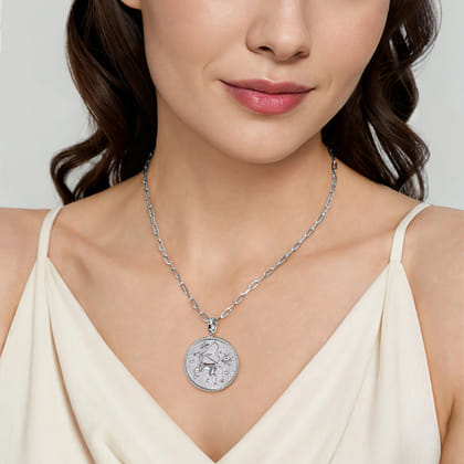 925 Sterling Silver White Sapphire Bujukan Sagittarius Medallion Pendant with Detachable Bail