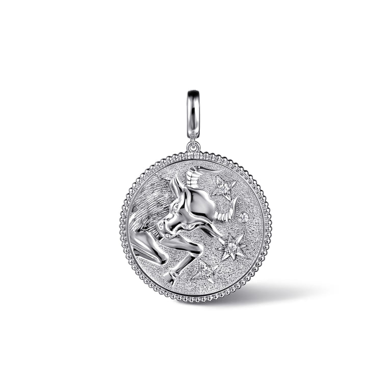 925 Sterling Silver White Sapphire Bujukan Taurus Medallion Pendant With Detachable Bail - Shot 1