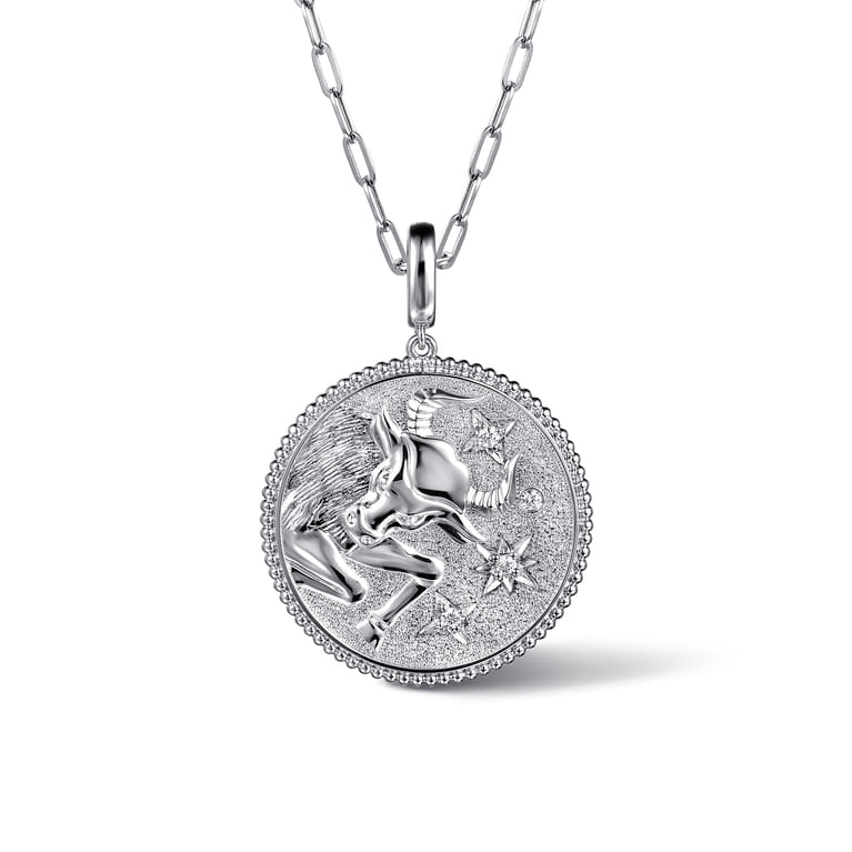 925 Sterling Silver White Sapphire Bujukan Taurus Medallion Pendant With Detachable Bail - Shot 3