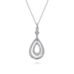 925 Sterling Silver White Sapphire Bujukan Teardrop Pendant Necklace