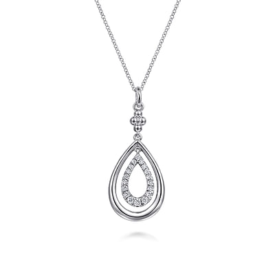 925 Sterling Silver White Sapphire Bujukan Teardrop Pendant Necklace