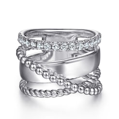925 Sterling Silver White Sapphire Bujukan Twisted Ladies Ring 