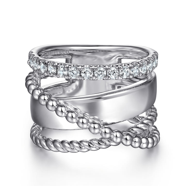 925 Sterling Silver White Sapphire Bujukan Twisted Ladies Ring - Shot 1