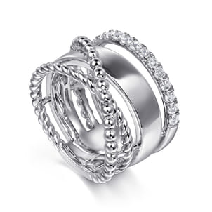 925 Sterling Silver White Sapphire Bujukan Twisted Ladies Ring