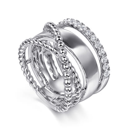 925 Sterling Silver White Sapphire Bujukan Twisted Ladies Ring