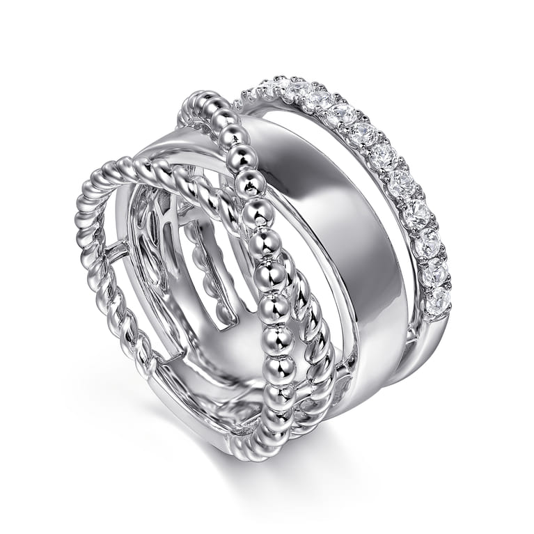 925 Sterling Silver White Sapphire Bujukan Twisted Ladies Ring - Shot 3