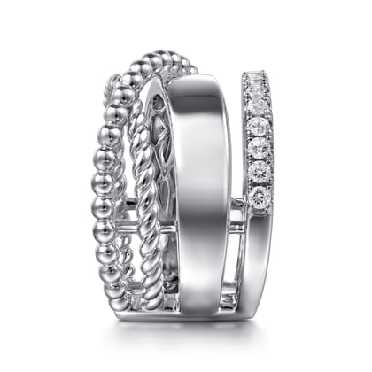 925 Sterling Silver White Sapphire Bujukan Twisted Ladies Ring