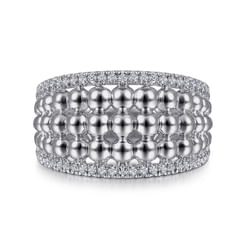 925 Sterling Silver White Sapphire Bujukan Wide Band Ring