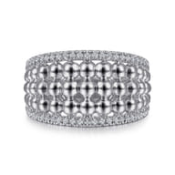 925 Sterling Silver White Sapphire Bujukan Wide Band Ring